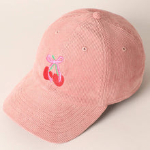 Load image into Gallery viewer, Cherries Ribbon Bow Embroidery Corduroy Cap
