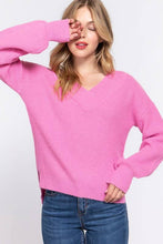 Load image into Gallery viewer, Pink Long Sleeve V-neck Sweater
