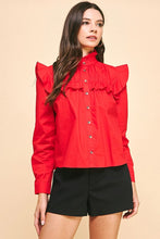 Load image into Gallery viewer, Red Button Down Ruffled Blouse
