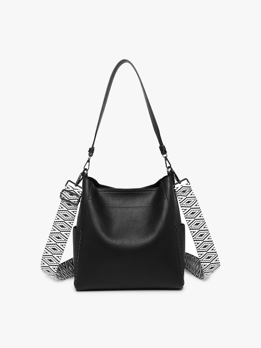 Black 2 in 1 Bucket Bag with Guitar Strap