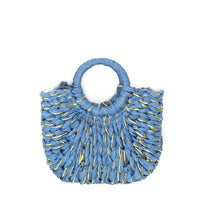 Load image into Gallery viewer, Blue with Gold Accent Straw Bag
