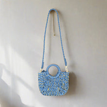 Load image into Gallery viewer, Blue with Gold Accent Straw Bag
