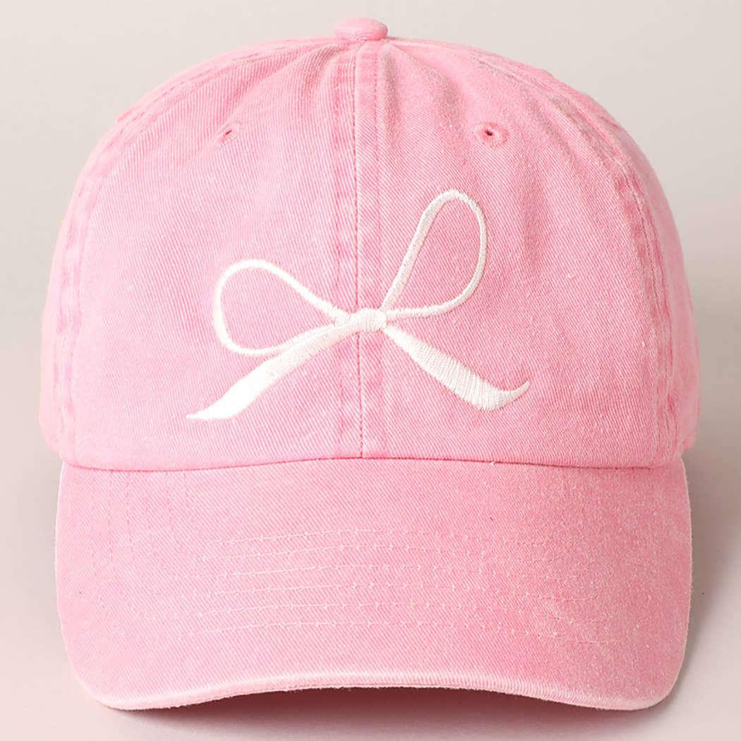 Pink Bow Embroidered Cotton Baseball Cap