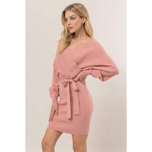 Load image into Gallery viewer, Knit Surplice Belted Mini Dress
