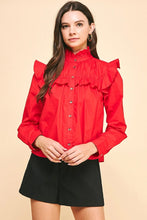 Load image into Gallery viewer, Red Button Down Ruffled Blouse
