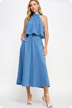 Load image into Gallery viewer, Halter Neck Side Cut-Out Stripe Cotton Dress
