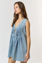 Load image into Gallery viewer, Pleated Denim Sleeveless Romper
