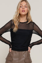 Load image into Gallery viewer, Black Mesh Detail Long Sleeve Crew Neck Top
