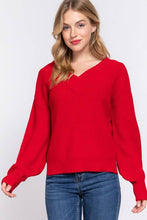 Load image into Gallery viewer, Red Long Sleeve V-neck Sweater
