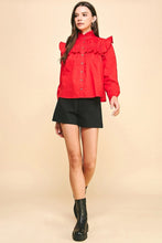 Load image into Gallery viewer, Red Button Down Ruffled Blouse
