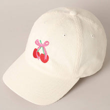 Load image into Gallery viewer, Cherries Ribbon Bow Embroidery Corduroy Cap
