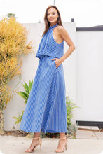 Load image into Gallery viewer, Halter Neck Side Cut-Out Stripe Cotton Dress
