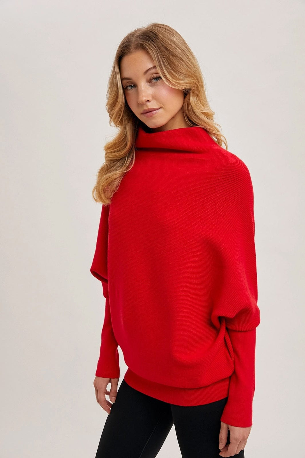 Ruby Red Slouch Neck Dolman Pullover Sweater