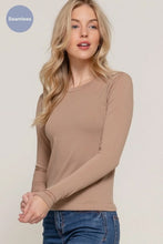 Load image into Gallery viewer, Beige Faux Fur Lined Long Sleeve Crew Neck Seamless Top
