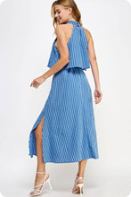 Load image into Gallery viewer, Halter Neck Side Cut-Out Stripe Cotton Dress
