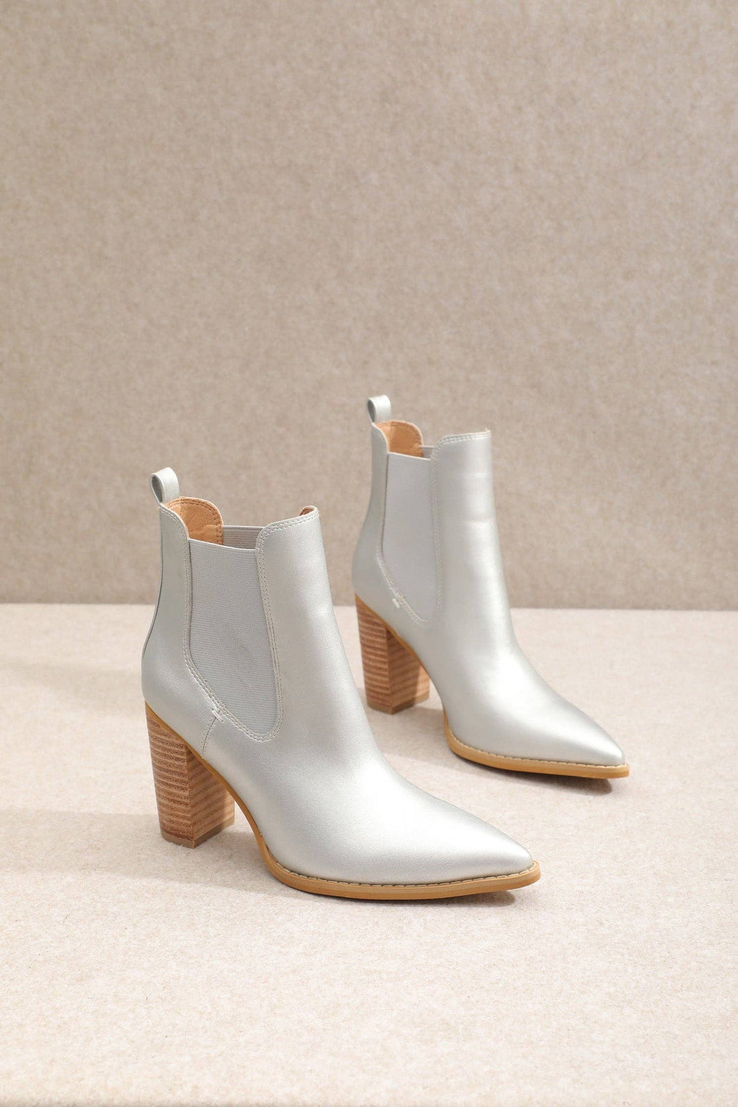 Silver Thick Heel Women's Booties