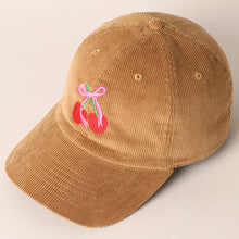 Load image into Gallery viewer, Cherries Ribbon Bow Embroidery Corduroy Cap
