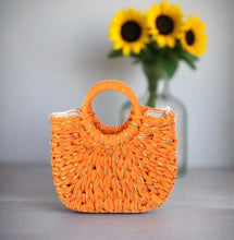 Load image into Gallery viewer, Orange with Gold Accent Straw Bag
