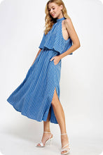 Load image into Gallery viewer, Halter Neck Side Cut-Out Stripe Cotton Dress
