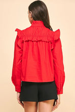 Load image into Gallery viewer, Red Button Down Ruffled Blouse
