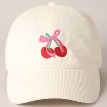 Load image into Gallery viewer, Cherries Ribbon Bow Embroidery Corduroy Cap
