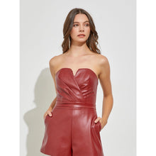 Load image into Gallery viewer, Red Vegan Leather Strapless Romper
