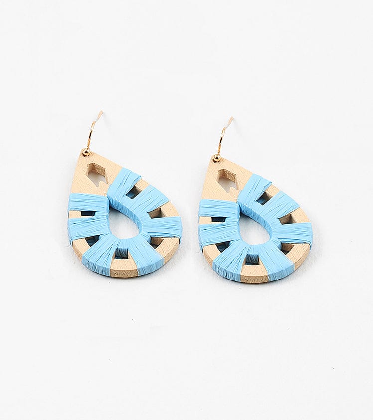 Blue Thread and Wood Earrings