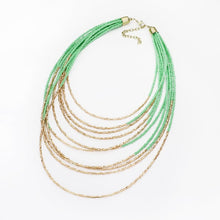 Load image into Gallery viewer, Green and Gold Beaded Multi Layered Bib Necklace
