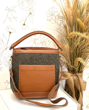 Load image into Gallery viewer, Felt Bucket Bag with Genuine Chocolate Leather Trim
