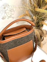 Load image into Gallery viewer, Felt Bucket Bag with Genuine Chocolate Leather Trim
