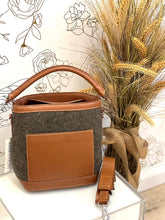 Load image into Gallery viewer, Felt Bucket Bag with Genuine Chocolate Leather Trim
