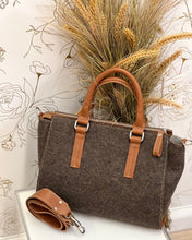 Load image into Gallery viewer, Cognac Leather Trim and Felt Tote
