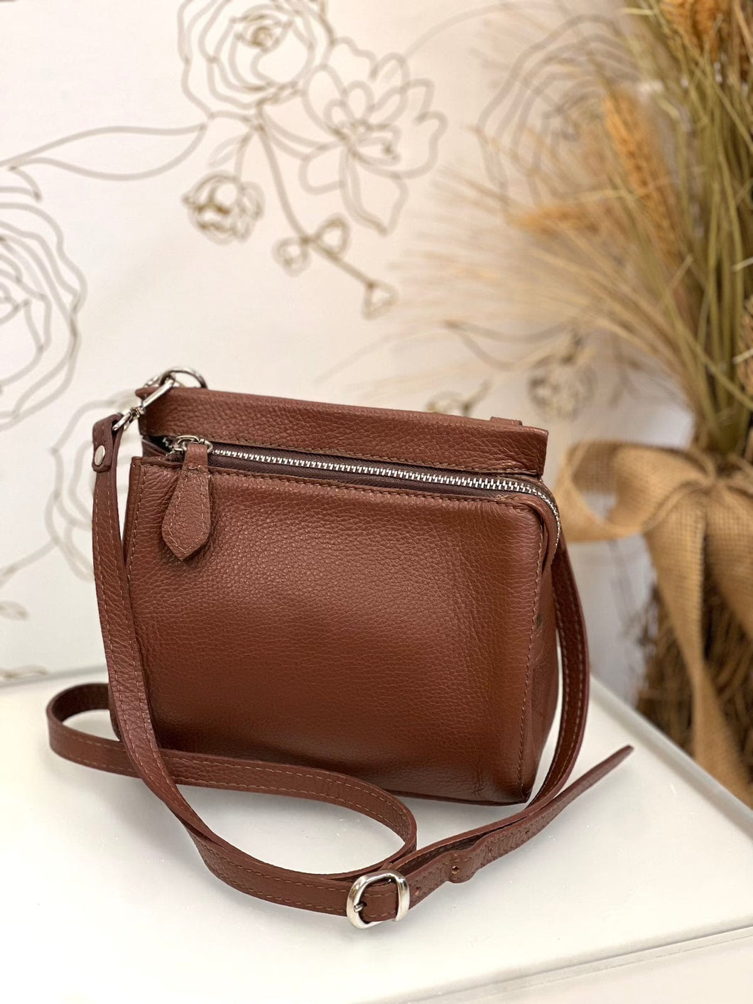 Genuine Leather Brown Crossbody