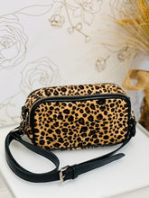 Load image into Gallery viewer, Leopard Print Crossbody with Genuine Black Leather Trim
