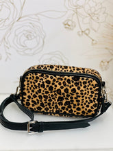 Load image into Gallery viewer, Leopard Print Crossbody with Genuine Black Leather Trim
