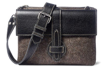 Load image into Gallery viewer, Black Leather Flap and Wool Blend Crossbody
