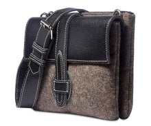 Load image into Gallery viewer, Black Leather Flap and Wool Blend Crossbody
