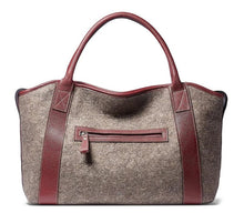 Load image into Gallery viewer, Felt Tote with Genuine Burgundy Leather Trim
