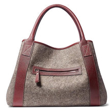 Load image into Gallery viewer, Felt Tote with Genuine Burgundy Leather Trim
