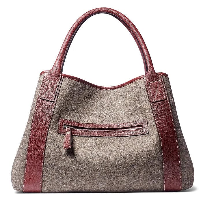 Felt Tote with Genuine Burgundy Leather Trim