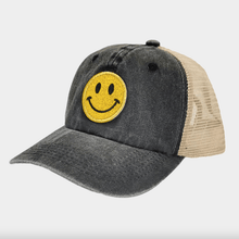 Load image into Gallery viewer, Black Smiley Face Baseball Cap
