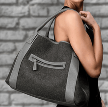 Load image into Gallery viewer, Felt Tote with Genuine Gray Leather Trim
