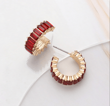 Load image into Gallery viewer, Baguette Red Stone Cluster Hoop Earrings
