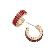 Load image into Gallery viewer, Baguette Red Stone Cluster Hoop Earrings
