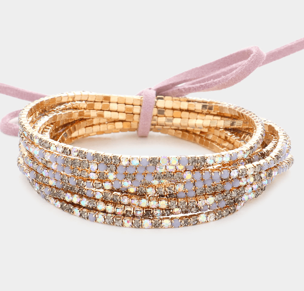 Colorful Lavender Rhinestone Layered Stretch Bracelets