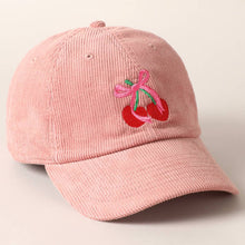 Load image into Gallery viewer, Cherries Ribbon Bow Embroidery Corduroy Cap
