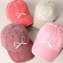 Load image into Gallery viewer, Pink Bow Embroidered Cotton Baseball Cap
