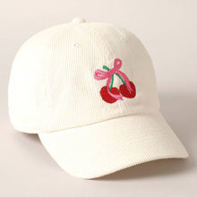 Load image into Gallery viewer, Cherries Ribbon Bow Embroidery Corduroy Cap
