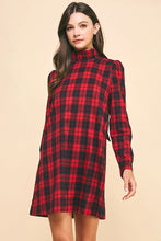 Load image into Gallery viewer, Red Plaid Back Neck Tied Mini Dress
