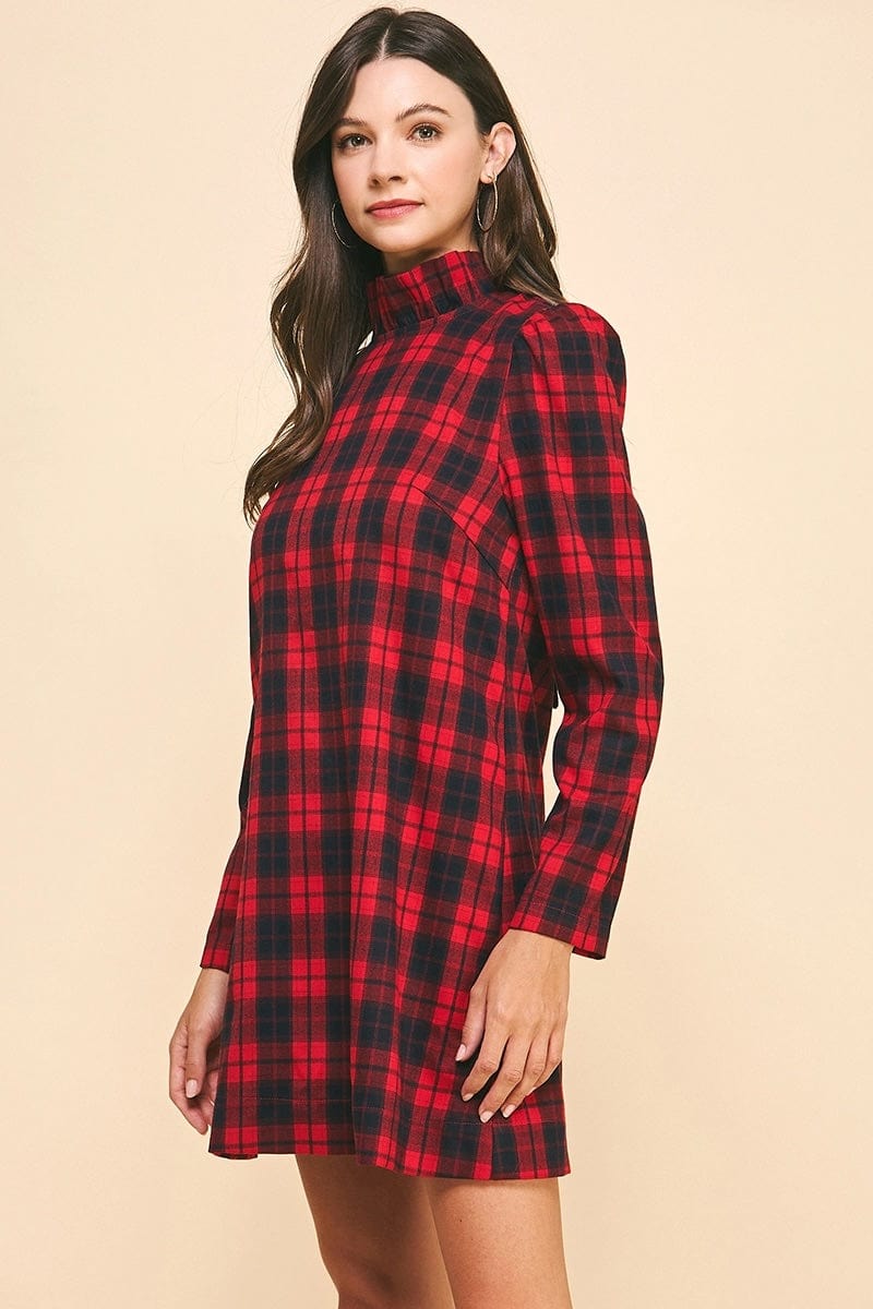 Red Plaid Back Neck Tied Mini Dress